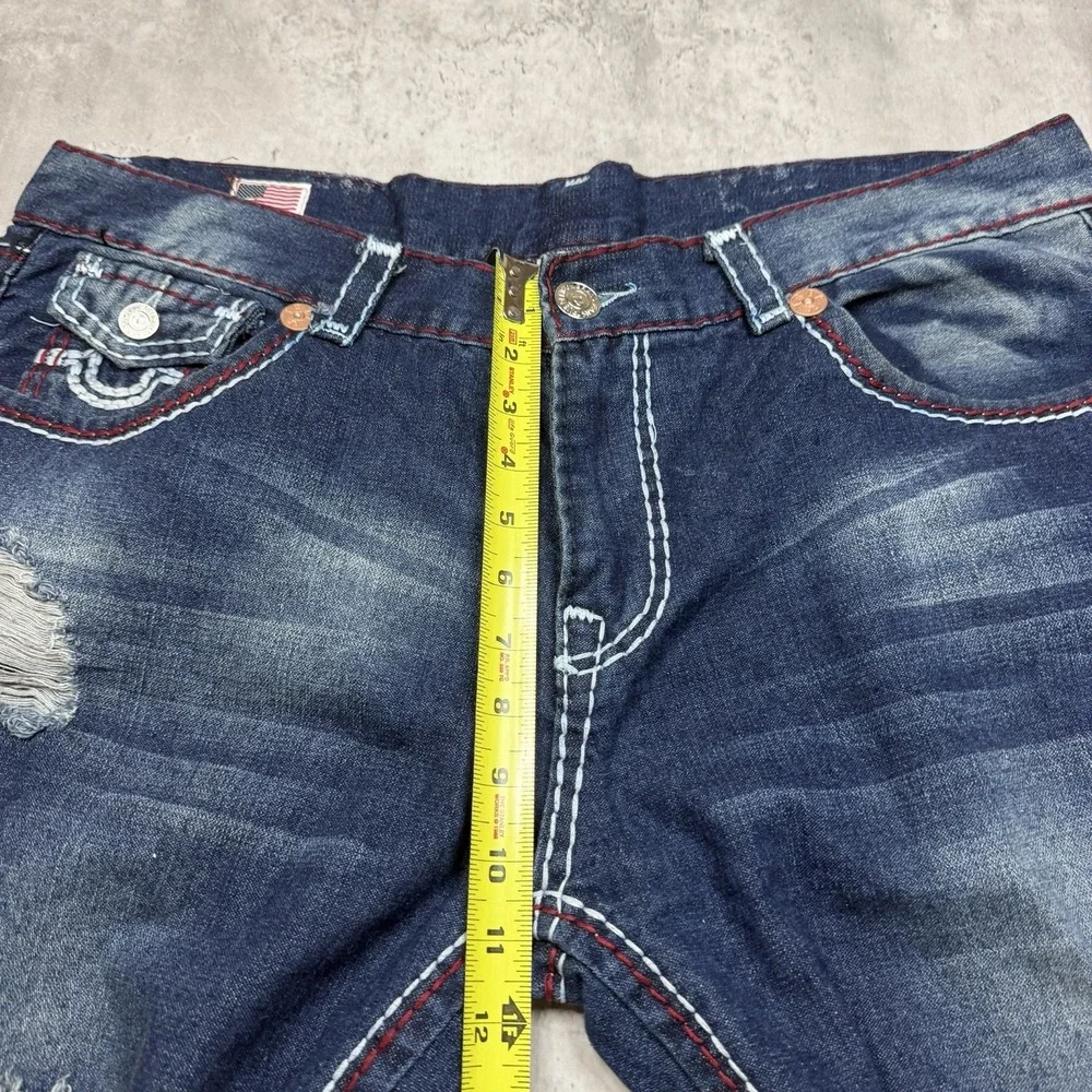 True Religion Jeans Mens 40x36 Blue Denim Straight Leg Flap Pockets Thick Stitch